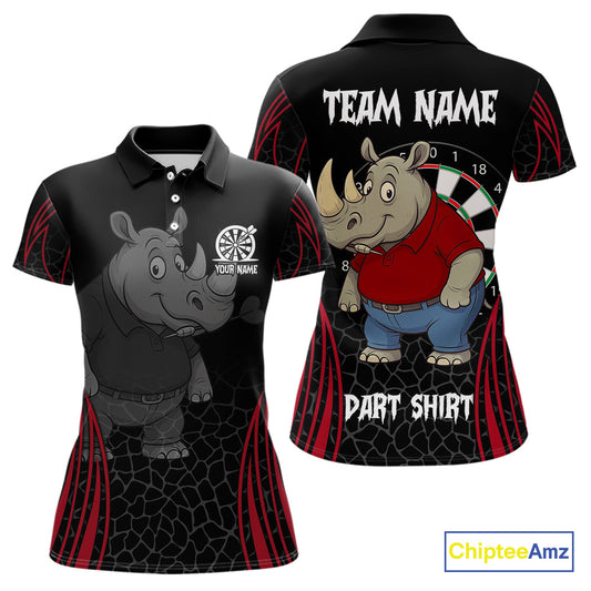 Women's Custom Funny Darts Shirt Chunky Rhino & Colorful Dartboard For Darts Team NYN0273