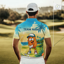 Load image into Gallery viewer, Man wearing funny potato golf polo shirt during golf tournament