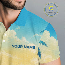 Load image into Gallery viewer, Man wearing funny potato golf polo shirt during golf tournament