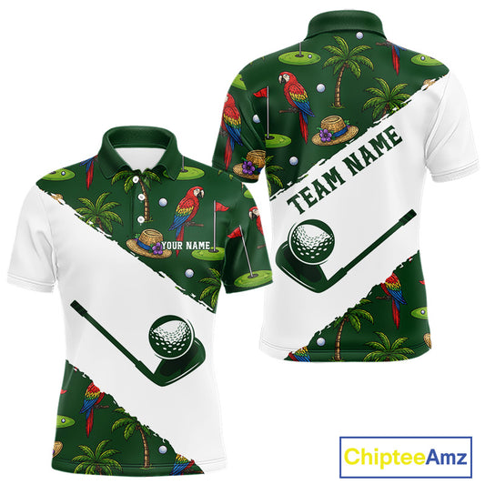 Men's parrot palm tree golf polo shirt mockup tropical golf apparel