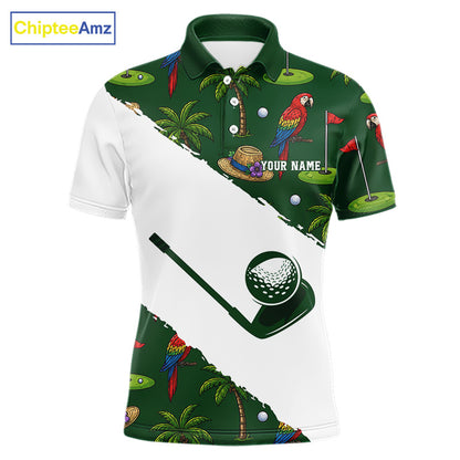 Men's parrot palm tree golf polo shirt mockup tropical golf apparel
