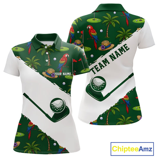 Women's parrot palm tree golf polo shirt mockup tropical golf apparel