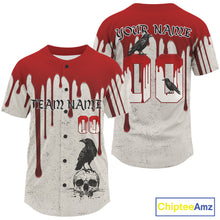 Load image into Gallery viewer, Custom Red Blood Skull Raven Baseball Shirt For Men Horror Halloween Baseball Jerseys NYN1386