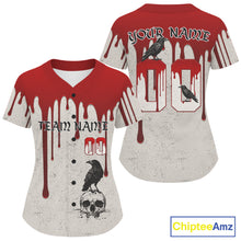 Load image into Gallery viewer, Custom Red Blood Skull Raven Baseball Shirt For Women Horror Halloween Baseball Jerseys NYN1386
