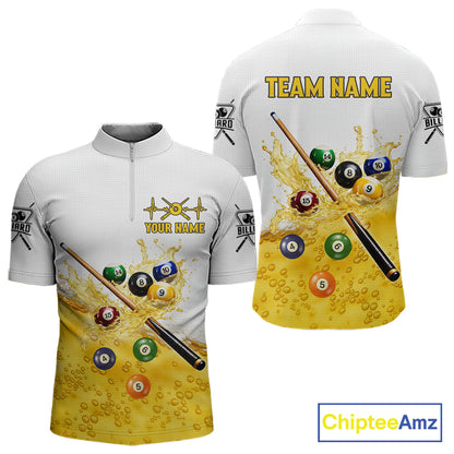 Funny Beer Play Pool Balls Billiard Team Shirt For Men Custom Billiard Polo & 1/4 Zip Attire NYN2474