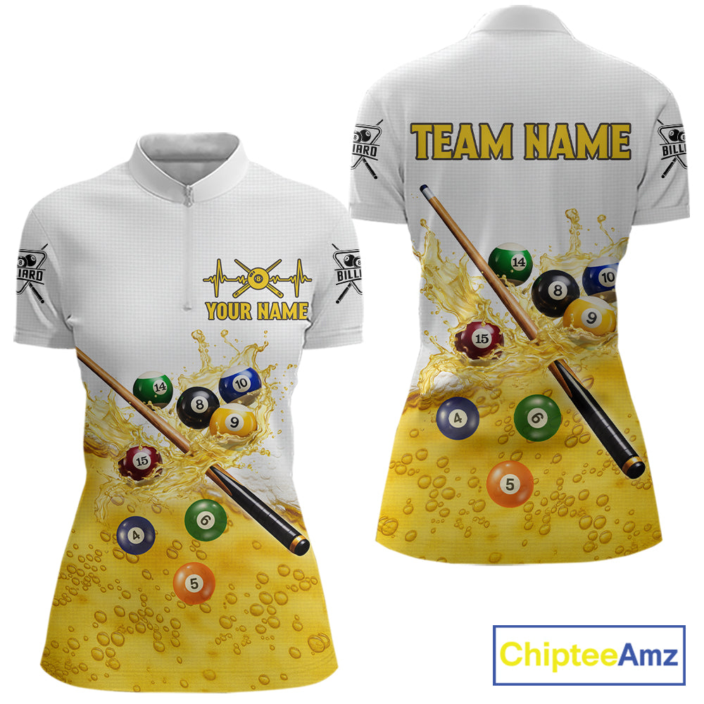 Funny Beer Play Pool Balls Billiard Team Shirt  For Women Custom Billiard Polo & 1/4 Zip Attire NYN2474