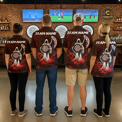 Black & Red Splatter Grim Reaper Hold Dartboard Dart Polo Shirts For Women Custom Dart Team Shirts NYN2681
