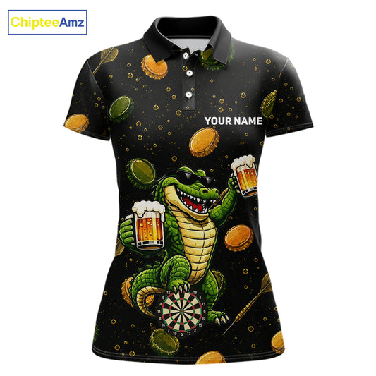 Women's beer and alligator dart polo shirt mockup funny dart team jersey
