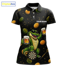 Load image into Gallery viewer, Women's beer and alligator dart polo shirt mockup funny dart team jersey