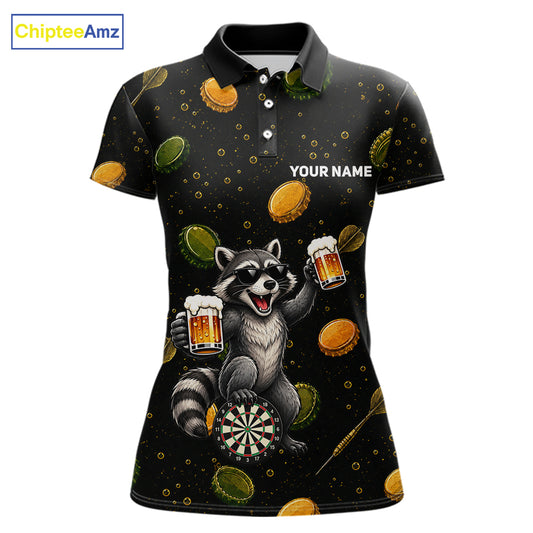 Women's beer and raccoon dart polo shirt mockup funny dart team jersey