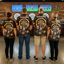 Load image into Gallery viewer, Men's dart team wearing beer and raccoon dart jerseys custom tournament uniforms