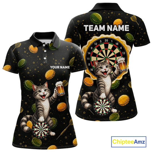 Women's beer and cat dart polo shirt mockup funny dart team jersey