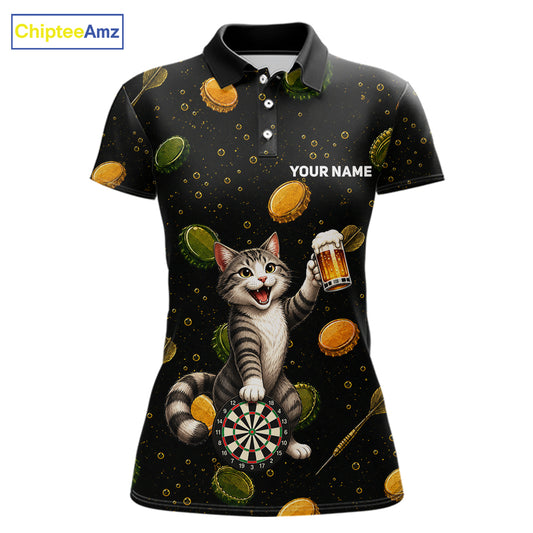 Women's beer and cat dart polo shirt mockup funny dart team jersey