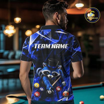 Funny Raccoon 8 Ball Billiard Shirt For Men Custom Blue Broken Glass Pool Polo & 1/4 Zip Jersey NYN3790