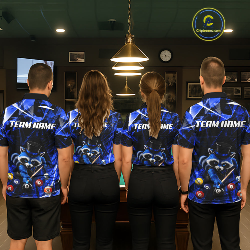 Funny Raccoon 8 Ball Billiard Shirt For Men Custom Blue Broken Glass Pool Polo & 1/4 Zip Jersey NYN3790