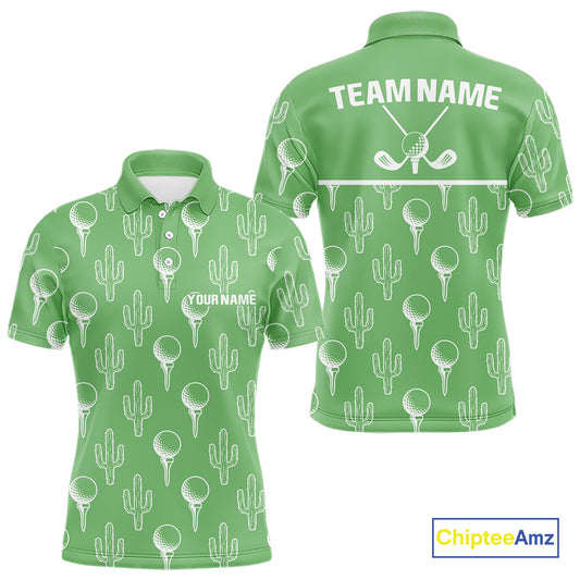 Personalized Desert Cactus Green Pattern Mens Golf Polo Shirts Custom Funny Cactus Golf Gifts NYN2844