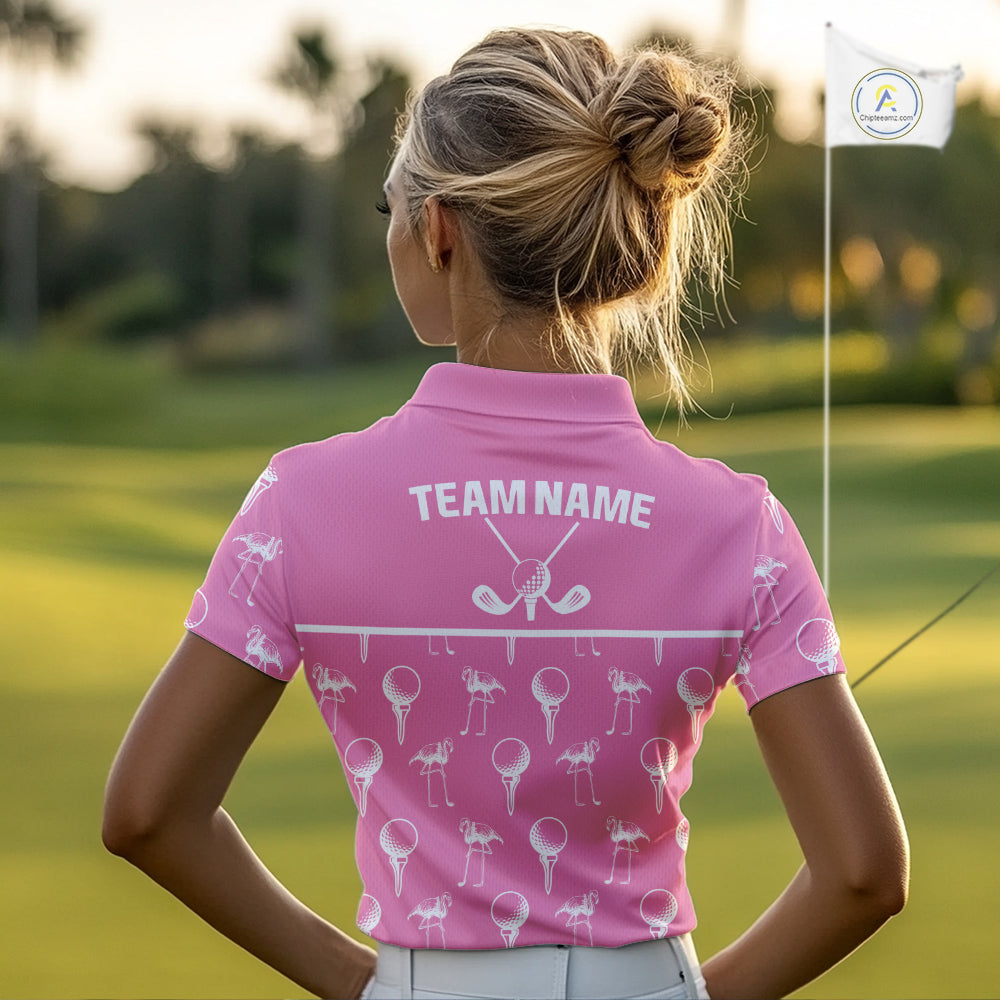 Personalized Flamingo Pink Pattern Womens Golf Polo Shirts Custom Funny Flamingo Golf Gifts NYN2845