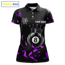 Load image into Gallery viewer, Black And Purple Geometric Crown 8 Ball Billiard Pool Shirt For Women Custom Billiard Team Jersey NYN3217
