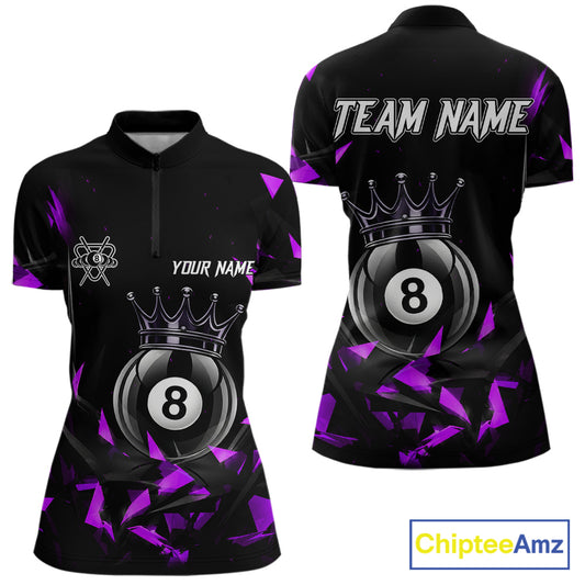 Black And Purple Geometric Crown 8 Ball Billiard Pool Shirt For Women Custom Billiard Team Jersey NYN3217