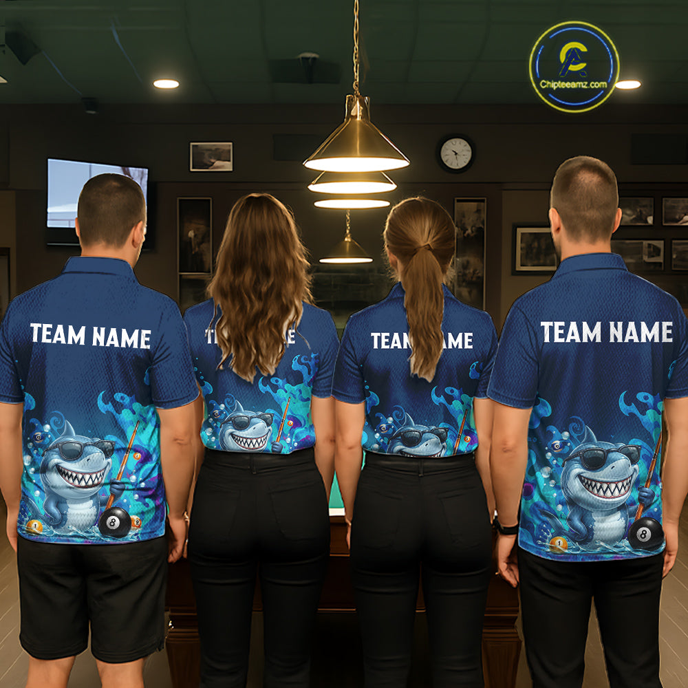 Personalized Funny Shark Blue Waving Billiard 8 Ball Shirt For Women Billiard Pool Team Jersey NYN3221