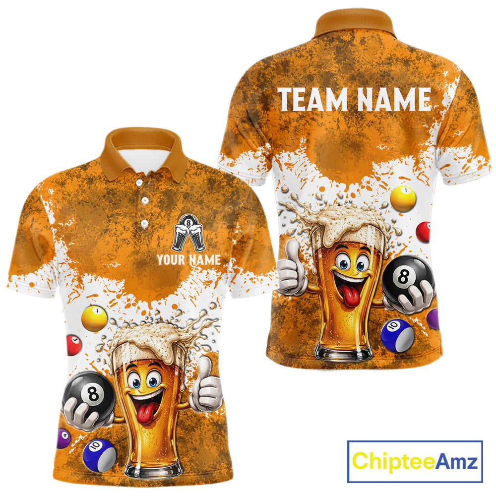 Funny Beer 8 Ball Mens Billiard Shirt Custom White Yellow Splatter Paint Billiard Pool Team Clothing NYN3223
