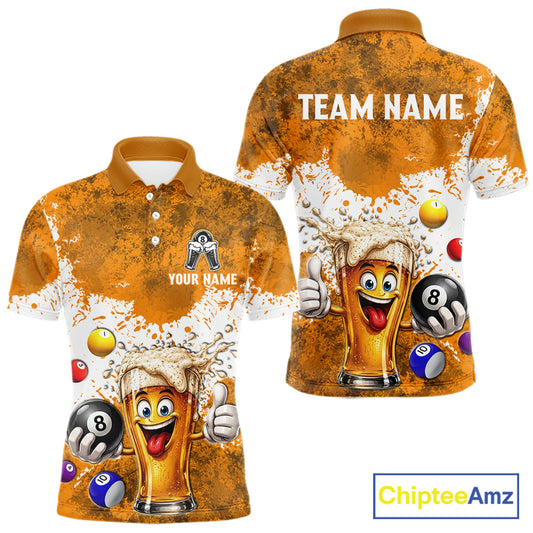 Funny Beer 8 Ball Mens Billiard Shirt Custom White Yellow Splatter Paint Billiard Pool Team Clothing NYN3223