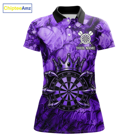 Purple Crown Dartboard Claws Skull women's dart polo shirt custom dart team jersey, personalized dart uniform, tournament dart apparel