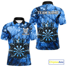 Load image into Gallery viewer, Blue Crown Dartboard Claws Skull men's dart polo shirt custom dart team uniform, professional dart jersey, custom name apparel