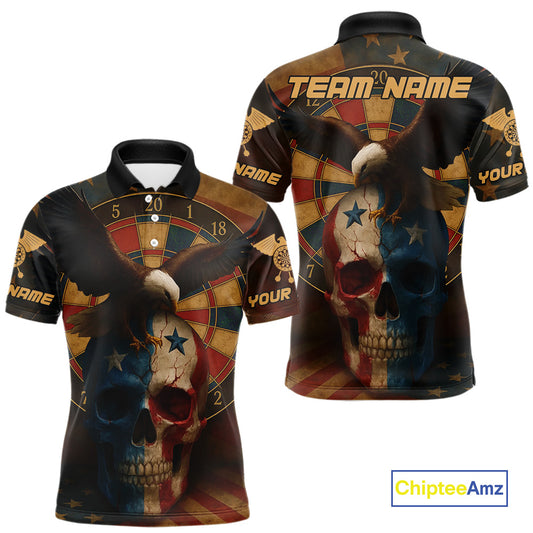 Custom Eagle Retro Patriotic Dart Polo Shirt For Men Outfit US Flag Grunge Dart Jerseys NYN1416