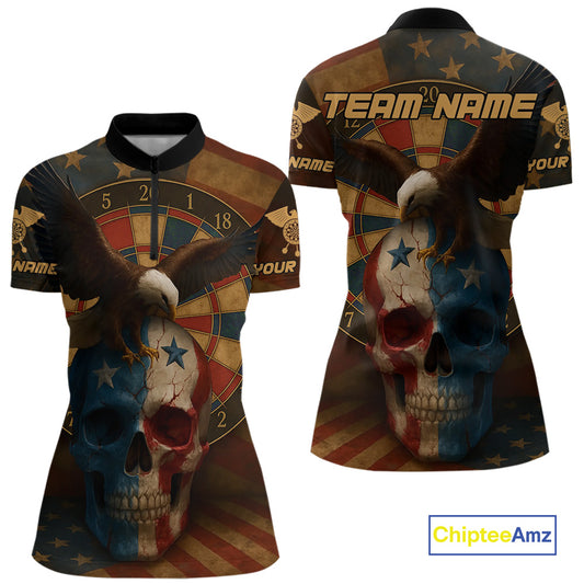 Custom Eagle Retro Patriotic Dart 1/4-Zip Shirt For Women Outfit US Flag Grunge Dart Jerseys NYN1416