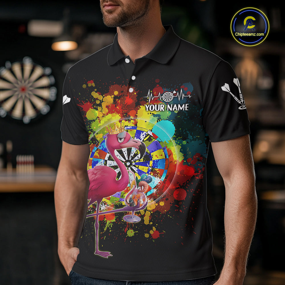 Custom Funny Colorful Crown Flamingo Men Darts Polo League Shirts Splatter Dart Jerseys NYN2209
