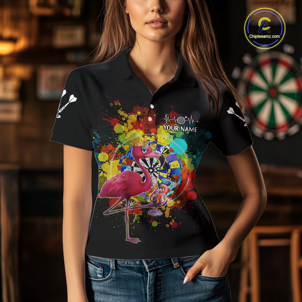 Custom Funny Colorful Crown Flamingo Women Darts Polo League Shirts Splatter Dart Jerseys NYN2209