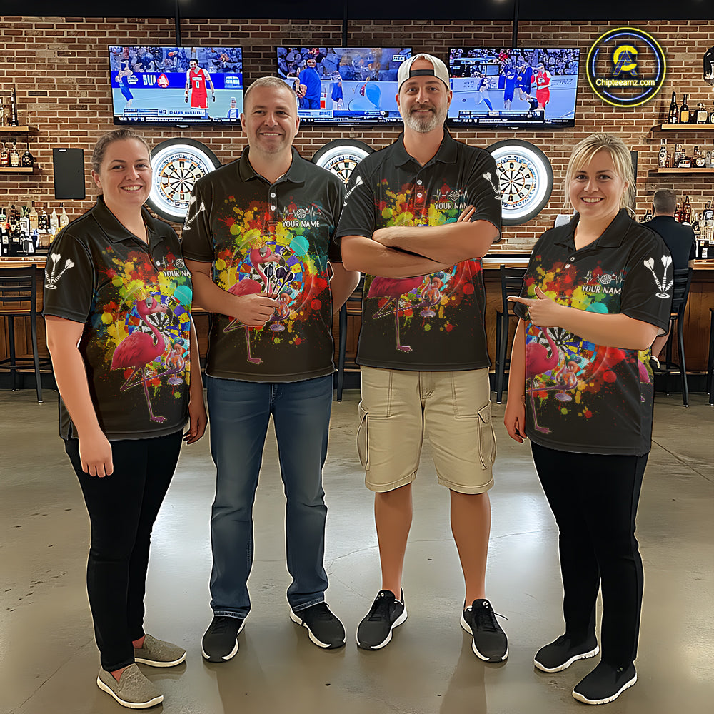 Custom Funny Colorful Crown Flamingo Men Darts Polo League Shirts Splatter Dart Jerseys NYN2209