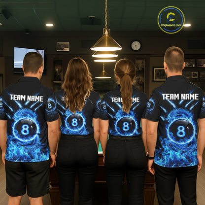 Blue Flaming Dragon Pool 8 Ball Men Billiard Team Shirt Custom Billiard Polo & 1/4-Zip Attire NYN2497
