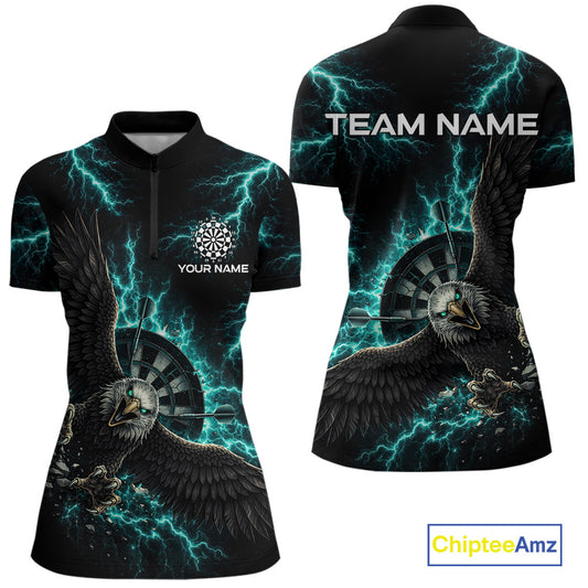Thunder Teal Eagle Cracked Dartboard Dart 1/4-Zip Shirts For Women Custom Team Name For Darters NYN2699