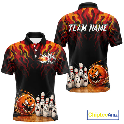 Funny Angry Ball & Pins Mens Bowling Shirt Custom Fire Flame Team Bowling Jersey For Bowlers NYN3232