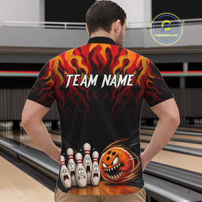 Funny Angry Ball & Pins Mens Bowling Shirt Custom Fire Flame Team Bowling Jersey For Bowlers NYN3232