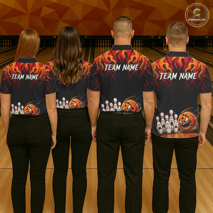 Funny Angry Ball & Pins Women Bowling Shirt Custom Fire Flame Team Bowling Jersey For Bowlers NYN3232