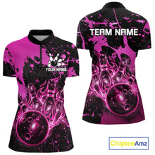 Load image into Gallery viewer, Black and Pink Galaxy women's quarter zip bowling shirt custom team bowling jersey, league bowling apparel