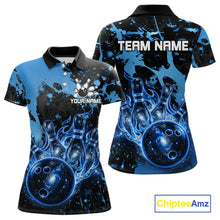 Load image into Gallery viewer, Black and Blue Splatter Galaxy women's bowling polo shirt personalized bowling team jersey, professional bowling uniform