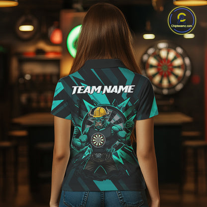 Turquoise Funny Muscle Bull Dartboard Custom Funny Darts Polo Shirt For Women Dart Jerseys NYN1955