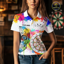 Load image into Gallery viewer, Custom Colorful Splatter Skull Dartboard Women Darts Polo Team Shirts Dart Jerseys | White NYN2211