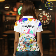 Load image into Gallery viewer, Custom Colorful Splatter Skull Dartboard Women Darts Polo Team Shirts Dart Jerseys | White NYN2211