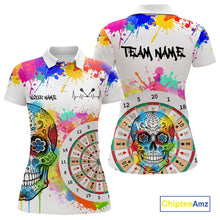 Load image into Gallery viewer, Custom Colorful Splatter Skull Dartboard Women Darts Polo Team Shirts Dart Jerseys | White NYN2211