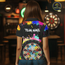 Load image into Gallery viewer, Custom Colorful Splatter Skull Dartboard Women Darts Polo Team Shirts Dart Jerseys | Black NYN2212