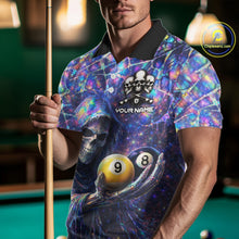 Load image into Gallery viewer, Holographic Grunge Grim Reaper Hold 8 Ball 9 Ball Pool Men Billiard Shirt Custom Billiard Team Attire NYN2704