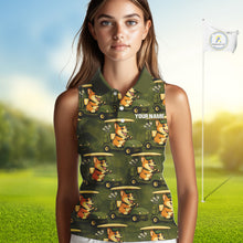 Load image into Gallery viewer, Funny Women Golf Sleeveless Polo Shirt Custom Brown And Green Golfing Dog Pattern Golf Clothing Shirts NYN2872