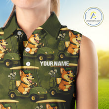 Load image into Gallery viewer, Funny Women Golf Sleeveless Polo Shirt Custom Brown And Green Golfing Dog Pattern Golf Clothing Shirts NYN2872