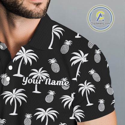 Personalized Tropical Palm Trees Pineapple Men Golf Polo Shirts Black White Team Golf Clothes NYN2863