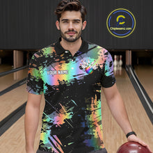 Load image into Gallery viewer, Custom Rainbow Holographic Splatter Bowling Shirts For Men, Colorful Bowling Pin And Ball Jersey NYN3072